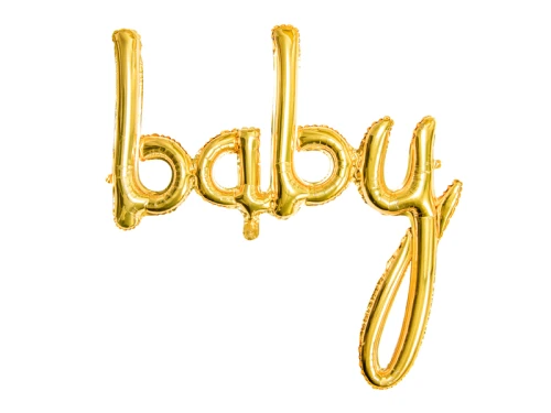 Balon foliowy napis "baby", złoty | BABY SHOWER