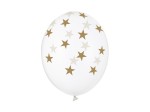 Balony 30cm, gwiazdki złoty, transparentny, Crystal Clear, 6szt. | PartyDeco Strong Balloons