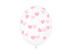 Balony 30cm, serduszka, transparentny, Crystal Clear, 6szt. | PartyDeco Strong Balloons
