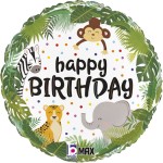 Balon foliowy Dzikie Zwierzęta Happy Birthday, okrągły | SAFARI