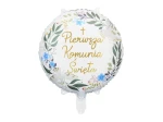 Balon foliowy z napisem "Pierwsza Komunia Święta", okrągły | KOMUNIA