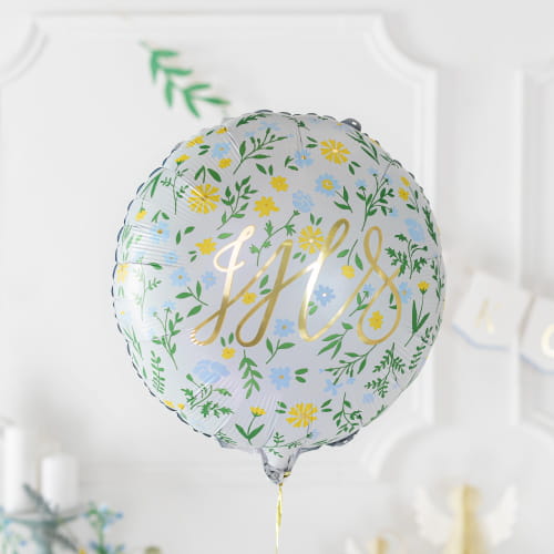 Balon foliowy z napisem "IHS", Pierwsza Komunia Święta, okrągły | NIEBIAŃSKA ŁĄKA