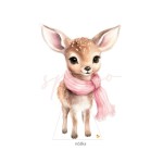 Dekoracja wielkoformatowa RÓŻOWE ŚWIĘTA, SARENKA Z SZALIKIEM, 66x95cm (Wybierz materiał: karton 5W EB + nóżka (cięcie do linii prostej u dołu, wykończenie laminatem, nóżka na odwrocie))