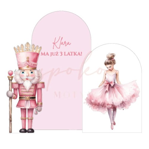 Dekoracja wielkoformatowa RÓŻOWE ŚWIĘTA, ZESTAW: ŚCIANKA Z BALERINĄ I DZIADKIEM DO ORZECHÓW