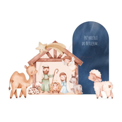 Dekoracja wielkoformatowa JASEŁKA, ZESTAW: ŚCIANKA, SZOPKA I ZWIERZĘTA