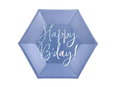 Talerzyki Happy B'day!, c. niebieski, 6szt.