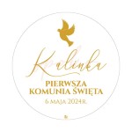 Tabliczka personalizowana, koło, 60cm, Pierwsza Komunia Święta BIAŁY & ZŁOTY