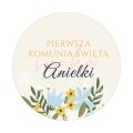 Tabliczka personalizowana, koło, 60cm, Pierwsza Komunia Święta NIEBIAŃSKA ŁĄKA