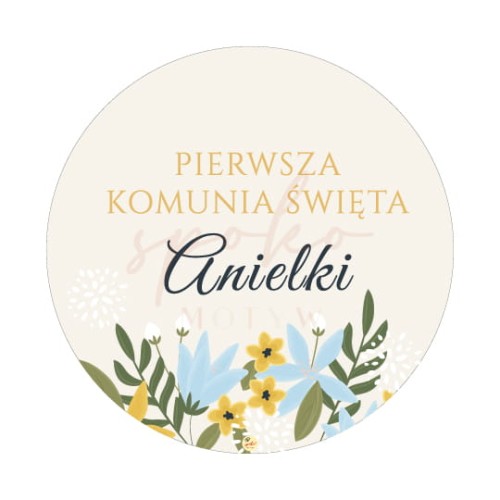 Tabliczka personalizowana, koło, 60cm, Pierwsza Komunia Święta NIEBIAŃSKA ŁĄKA