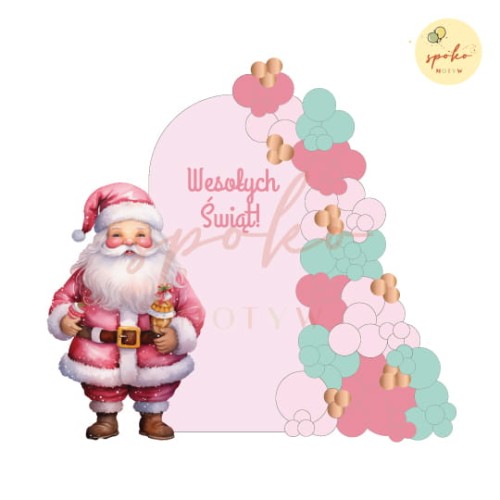 Balonowa ścianka do zdjęć, Boże Narodzenie, RÓŻOWE ŚWIĘTA z Mikołajem (montaż, Kraków)