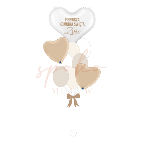 Balonowy bukiet z helem, Komunia, BEŻOWA ELEGANCJA (odbiór osobisty, dostawa, Kraków)