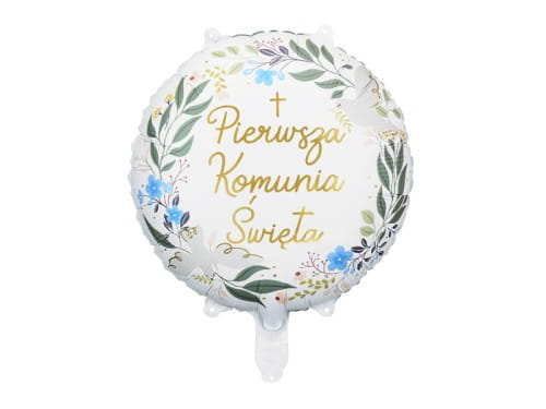Balon foliowy z napisem "Pierwsza Komunia Święta", okrągły + HEL (odbiór osobisty, dostawa, Kraków)