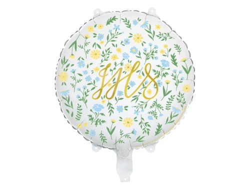 Balon foliowy z napisem "IHS", Pierwsza Komunia Święta, okrągły | NIEBIAŃSKA ŁĄKA + HEL (odbiór osobisty, dostawa, Kraków)