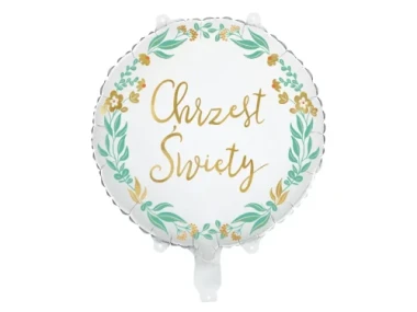 Balon foliowy z napisem "Chrzest Święty", okrągły + HEL (odbiór osobisty, dostawa, Kraków)