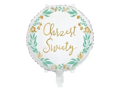 Balon foliowy z napisem "Chrzest Święty", okrągły + HEL (odbiór osobisty, dostawa, Kraków)