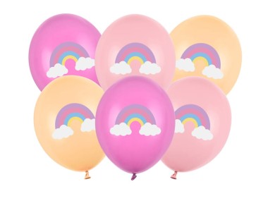 Balony lateksowe 30cm, Tęcza, mix 6szt. + HEL (odbiór osobisty, dostawa, Kraków)