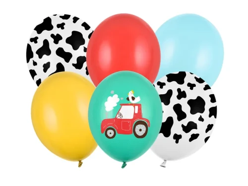 Balony lateksowe 30cm, Farma, mix 6szt. + HEL (odbiór osobisty, dostawa, Kraków)