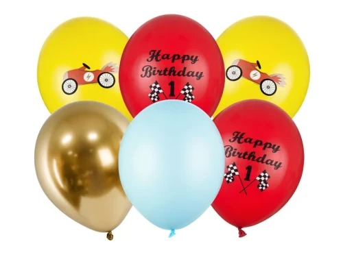 Balony lateksowe 30cm, Autka, mix, 6szt. + HEL (odbiór osobisty, dostawa, Kraków)
