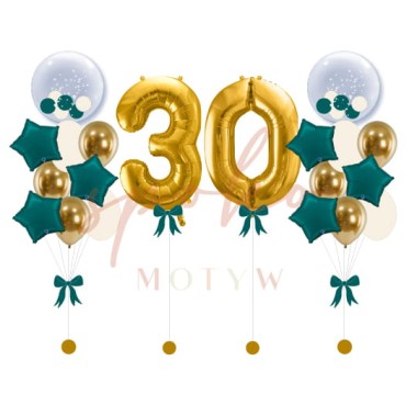 Zestaw balonów z helem, Urodziny, EMERALD & GOLD (odbiór osobisty, dostawa, Kraków)