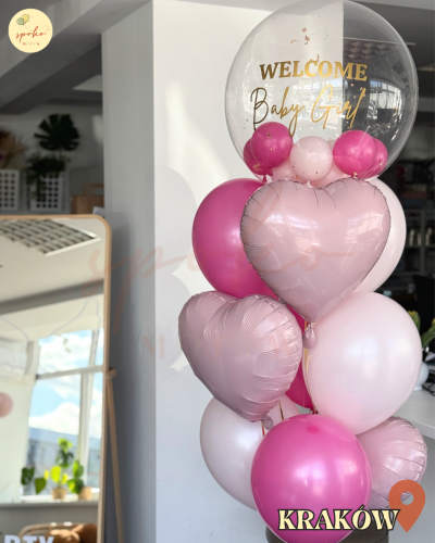 Personalizowany balon bubble + bukiet, GIRL (odbiór osobisty, dostawa, Kraków)