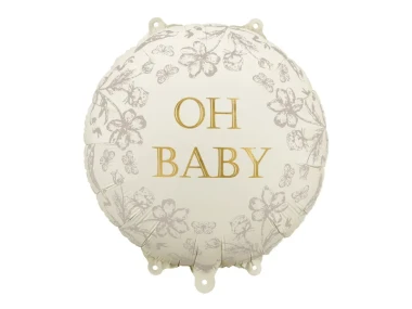 Balon foliowy z napisem "Oh Baby", okrągły + HEL (odbiór osobisty, dostawa, Kraków)