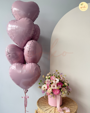 Zestaw: flowerbox M + balonowy bukiet serc DZIEŃ MATKI (odbiór osobisty, dostawa, Kraków)