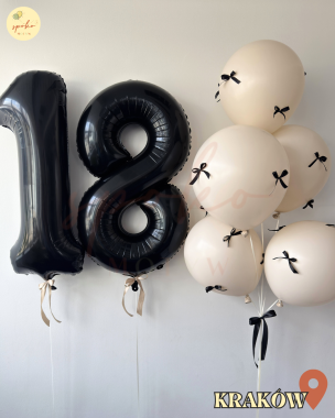 Zestaw balonów z helem, Osiemnastka, BEIGE & BLACK (odbiór osobisty, dostawa, Kraków)