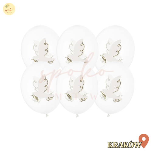 Balony lateksowe 30cm, gołąbek, transparentny, 6szt. | KOMUNIA | CHRZEST ŚWIĘTY + HEL (odbiór osobisty, dostawa, Kraków)
