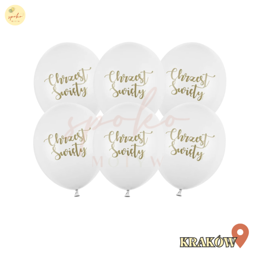 Balony lateksowe 30cm, Chrzest Święty, biały, 6szt. + HEL (odbiór osobisty, dostawa, Kraków)