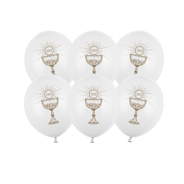 Balony lateksowe 30cm, IHS, biały, 6szt. | KOMUNIA
