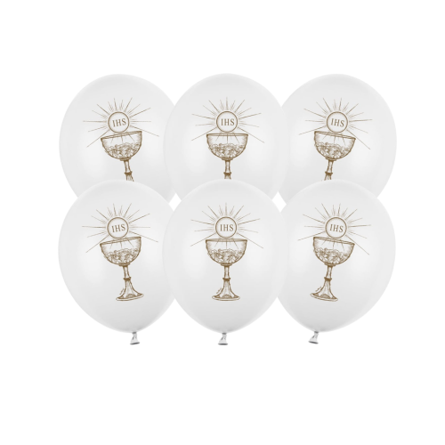 Balony lateksowe 30cm, IHS, biały, 6szt. | KOMUNIA