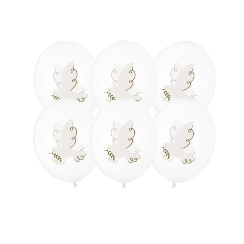 Balony lateksowe 30cm, gołąbek, transparentny, 6szt. | KOMUNIA | CHRZEST ŚWIĘTY | PartyDeco Strong Balloons