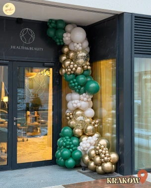Balonowa girlanda 5mb, Otwarcie Lokalu, GREEN, BEIGE AND GOLD (montaż, Kraków)