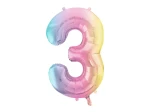 Balon foliowy Cyfra, tęczowy, 86cm (Cyfra: 3)
