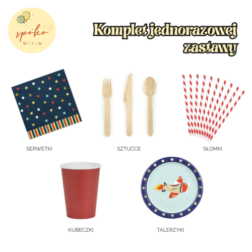 SAMOLOT - komplet jednorazowej zastawy na 6 osób