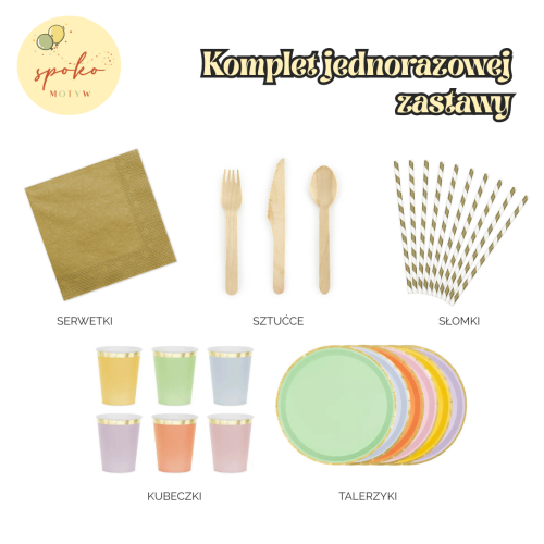 PASTELE - komplet jednorazowej zastawy na 6 osób