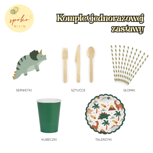 DINOZAURY - komplet jednorazowej zastawy na 6 osób