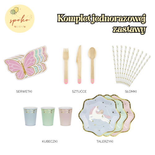JEDNOROŻEC II - komplet jednorazowej zastawy na 6 osób