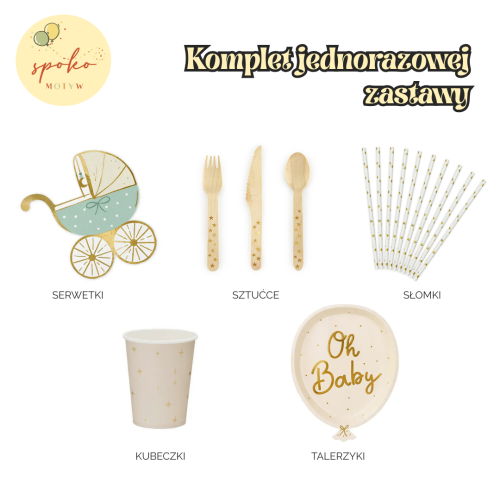 BABYSHOWER NIEBIESKI - komplet jednorazowej zastawy na 6 os.