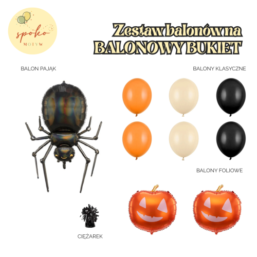 Zestaw balonów na balonowy bukiet BASIC z pająkiem, HALLOWEEN