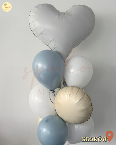 Średni balonowy bukiet z helem, Chrzest, SOFT BLUE (odbiór osobisty, dostawa, Kraków)