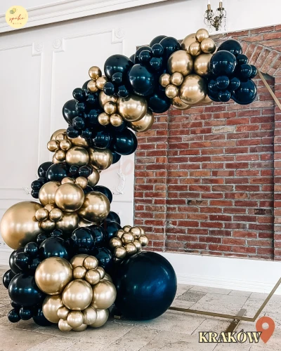 Balonowa girlanda (4mb) na stelażu, Sylwester, CLASSIC BLACK & GOLD (montaż, Kraków)
