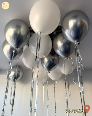 Balony z helem pod sufit, Sylwester, WHITE PARTY, 12szt. (odbiór osobisty, dostawa, Kraków)