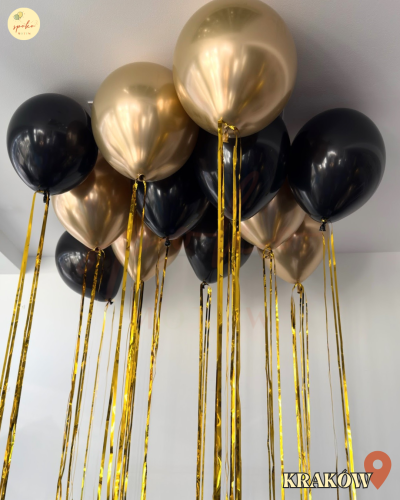 Balony z helem pod sufit, Sylwester, CLASSIC BLACK, 12szt. (odbiór osobisty, dostawa, Kraków)