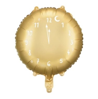 Balon foliowy Zegar, okrągły, złoty | SYLWESTER + HEL (odbiór osobisty, dostawa, Kraków)