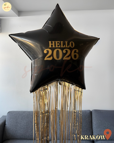 Balon Jumbo z helem, Gwiazdka, Sylwester, CLASSIC BLACK (odbiór osobisty, dostawa, Kraków)