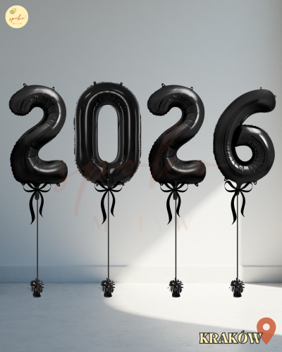 Zestaw balonów cyfr z helem, Sylwester 2026, BLACK (odbiór osobisty, dostawa, Kraków)
