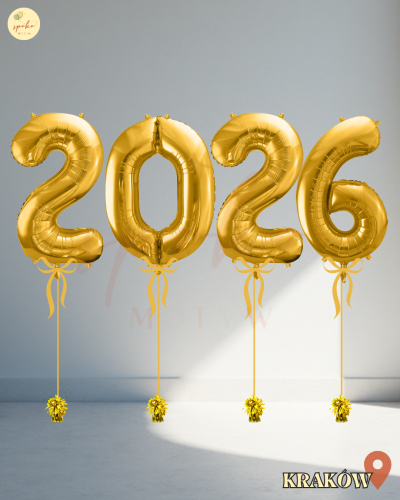 Zestaw balonów cyfr z helem, Sylwester 2026, GOLD (odbiór osobisty, dostawa, Kraków)