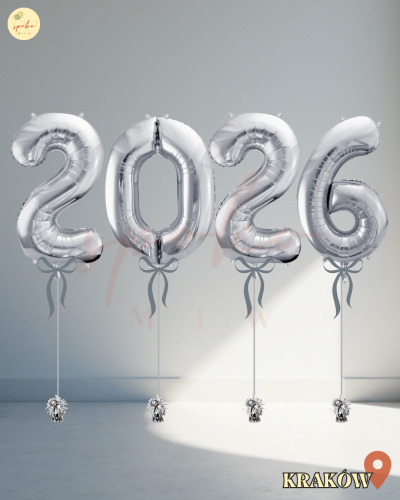 Zestaw balonów cyfr z helem, Sylwester 2026, SILVER (odbiór osobisty, dostawa, Kraków)