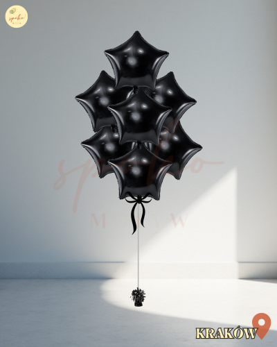 Balonowy bukiet z helem, Sylwester, GWIAZDKI BLACK, 9szt. (odbiór osobisty, dostawa, Kraków)